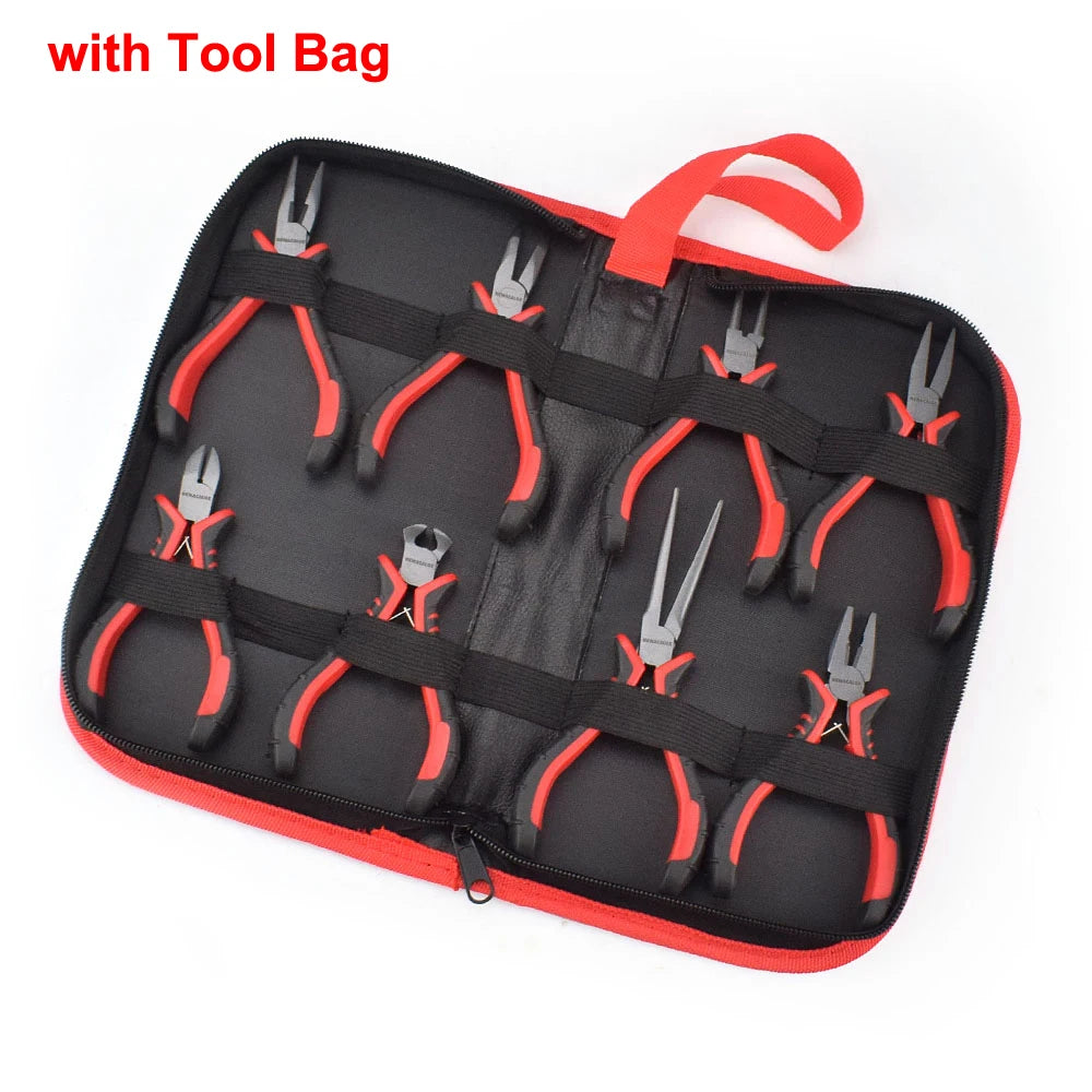 NEWACALOX 8Pcs Mini Pliers Set Jewelry Making Beading Wire 4.5 Inch Wire Cutter Pliers Manual Diagonal Pliers DIY Plier Set
