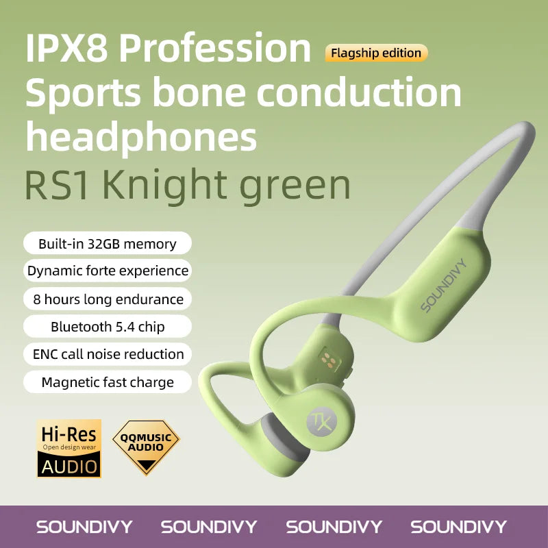 SOUNDIVY RS1 Open Bone Conduction IPX8 Waterproof Swimming Earphones 32GB Memory Ear Hanging Earphones