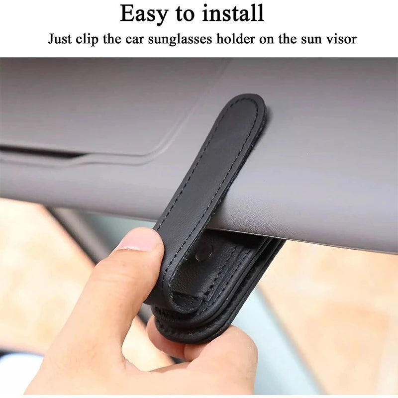 Car Sunglasses Holder Sun Visor Sunglasses Clip Leather Glasses Case Magnetic Mount Ticket Card Eyeglasses Clip Car Accessories