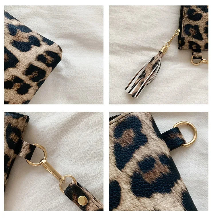 New Leopard Print Envelope Clutch Purse Women's Fashion Wallet with Large Capacity Portable Zipper Coin Pouch for Daily Use