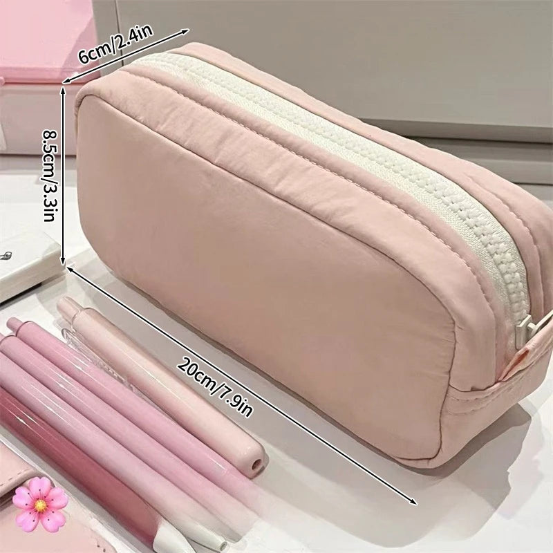 INS Pencil Case Large Capacity Pen Bag Cute Stationery Case Makeup Pouch Back to School Pink Pencil Case with Mesh Pocket 필통