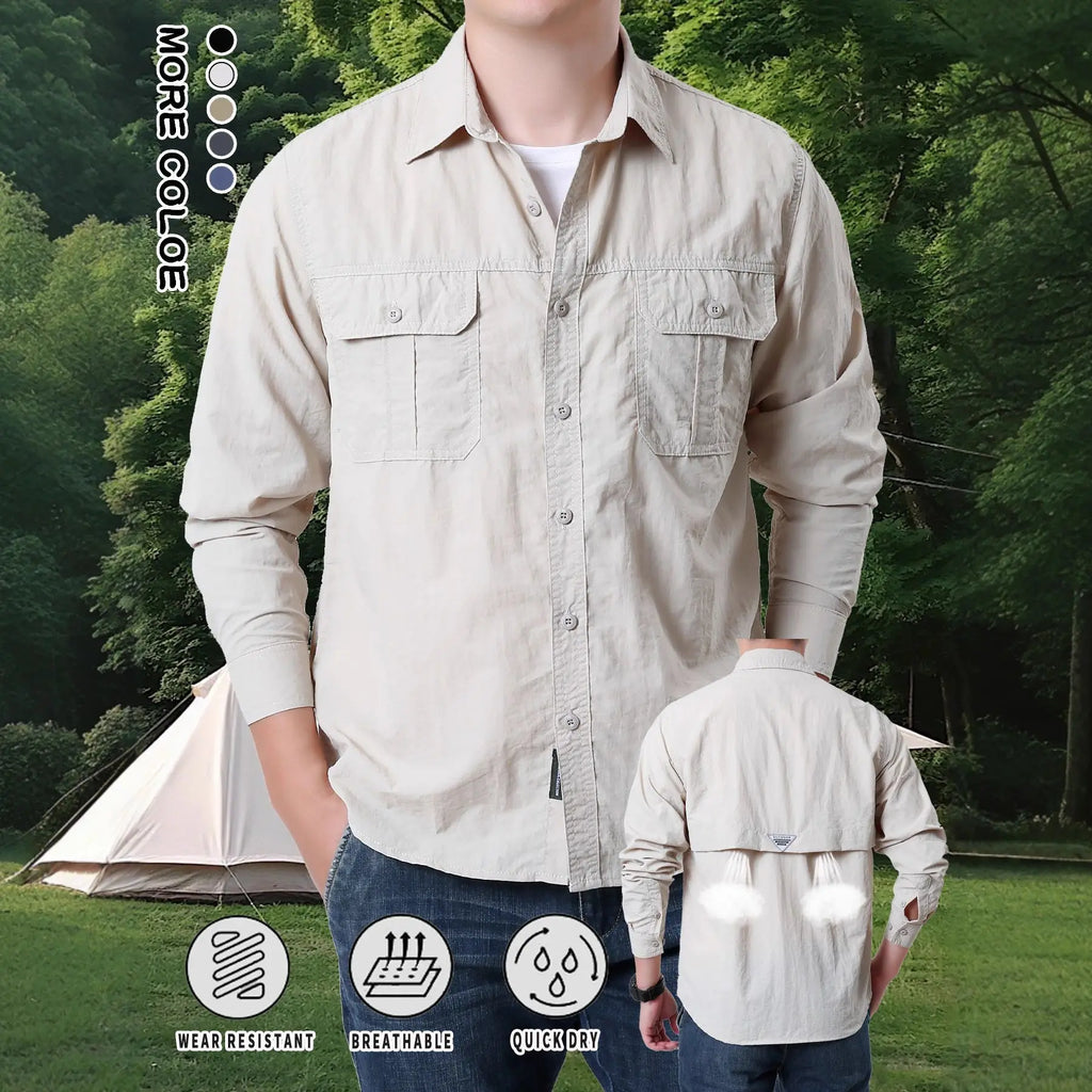 New UPF 50+ Sun Protection Fishing Shirts Back Mesh Men's Quick Dry Long Sleeve Hiking Shirts Mesh Breathable Work Cargo Shirts
