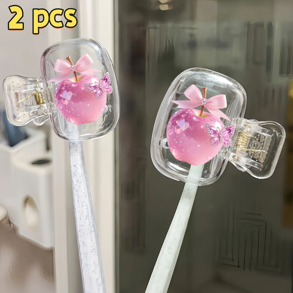 2pcs Beautiful Pink Apple Toothbrush Case Portable Dustproof Odorless Toothbrush Holder with Ventilation Holes Gifts For Family