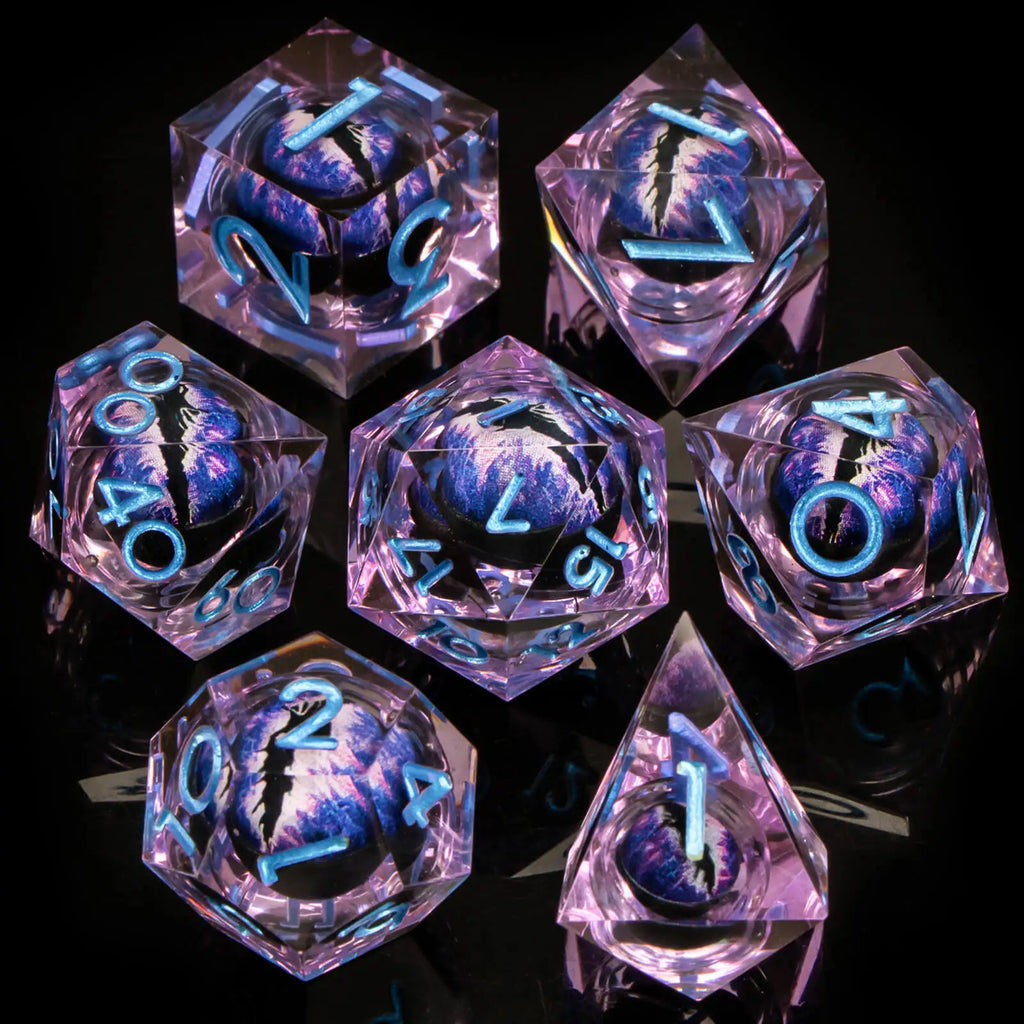 7pcs Dragon Eye D&D Dice Set DND, Sharp Edge Resin Liquid Core Dungeon and Dragon Dice, Role Playing Dice D20 D12 D10 D8 D6 D4