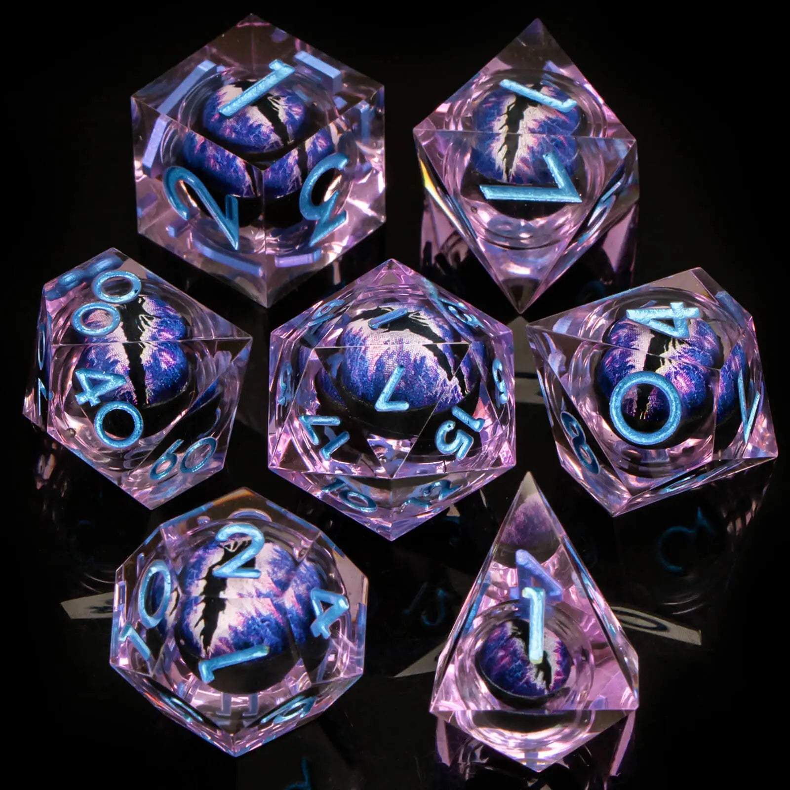 7pcs Dragon Eye D&D Dice Set DND, Sharp Edge Resin Liquid Core Dungeon and Dragon Dice, Role Playing Dice D20 D12 D10 D8 D6 D4