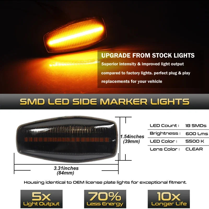 iJDM Blink Amber LED Dynamic Side Marker Turn Signal Lights Assembly for Hyundai Elantra XD Sonata Tucson Tiburon Getz Kia Rio