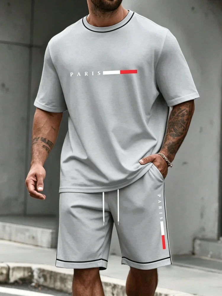Men's Tracksuit 2 Piece O-neck Short Sleeve Shirt Shorts Set Men's Running Suit Plus Size T shirts Man Clothing Summer T-shirt