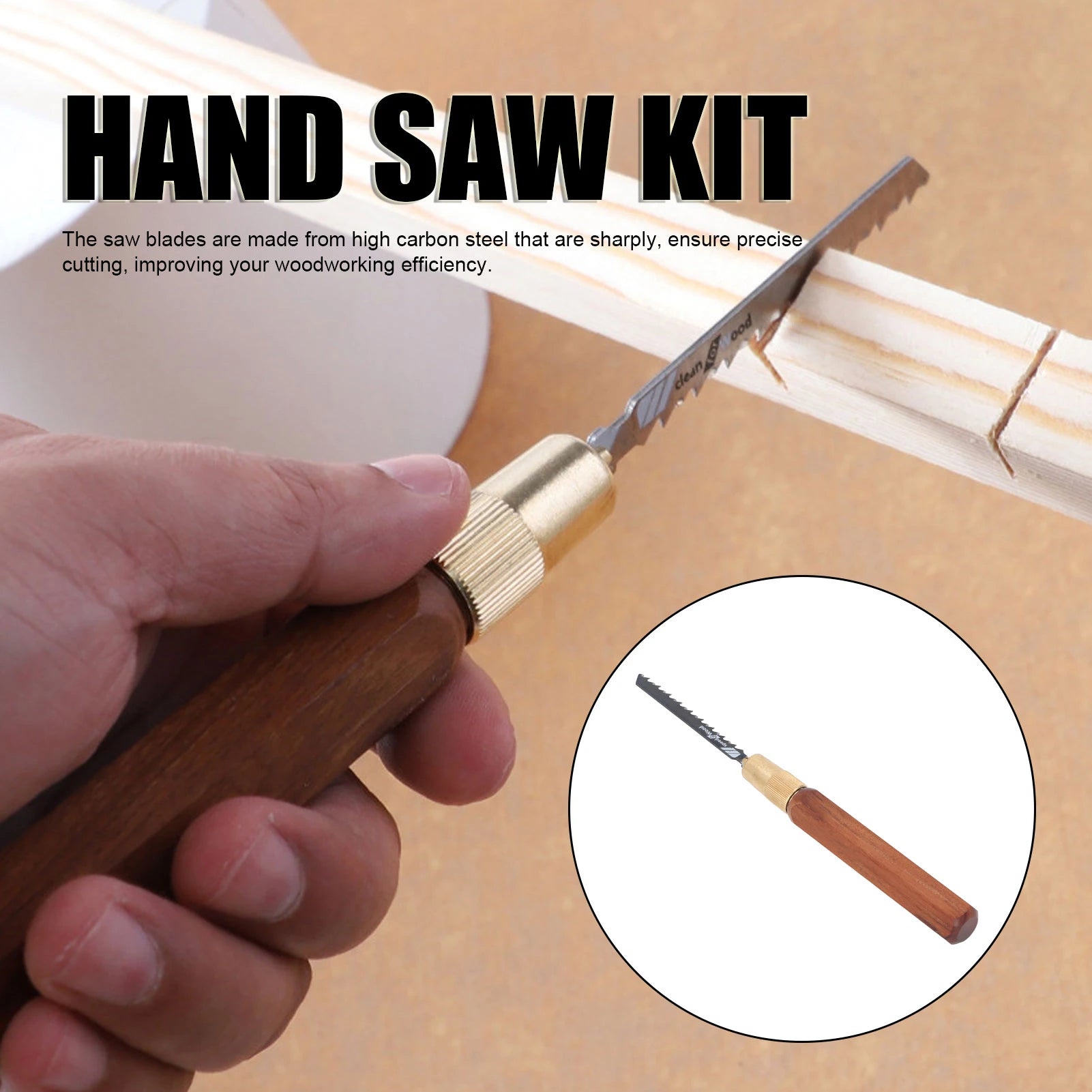 Hand Saw Kit Hex Shaped Rosewood Handle and 5 Jigsaw Blades Detachable Woodworking Hand Saw Manual Saw Kit
