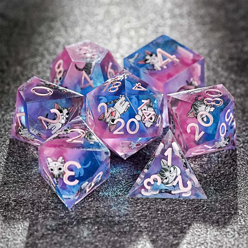 1-7pcs DND Milk White Solid Resin Black Kitten Smile Cat Dice Set Multi-sided Polyhedral Dice for D&D COC Role RPG Table Game