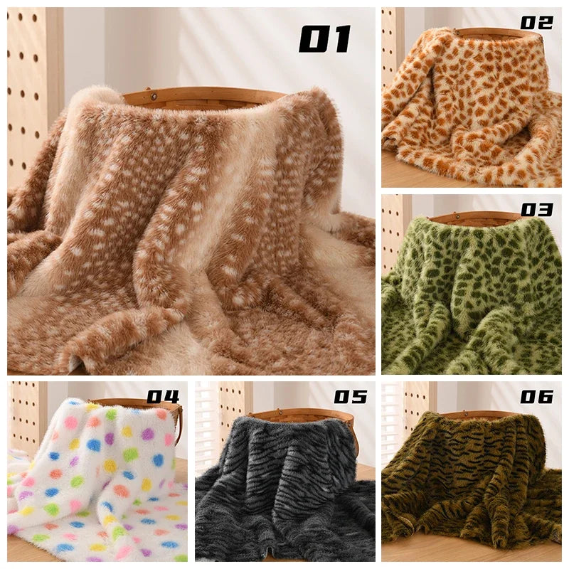 Eco-Friendly Faux Mink Fur Fabric 50x160cm Deer Zebra Leopard Animal Print DIY Craft Material for Clothing Bags Dolls