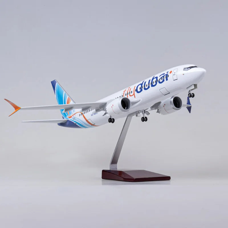 1/85 Scale Airplane B737 MAX Aircraft Fly Dubai Airways Middle East With Light Diecast Resin Plane Model Toy Collection