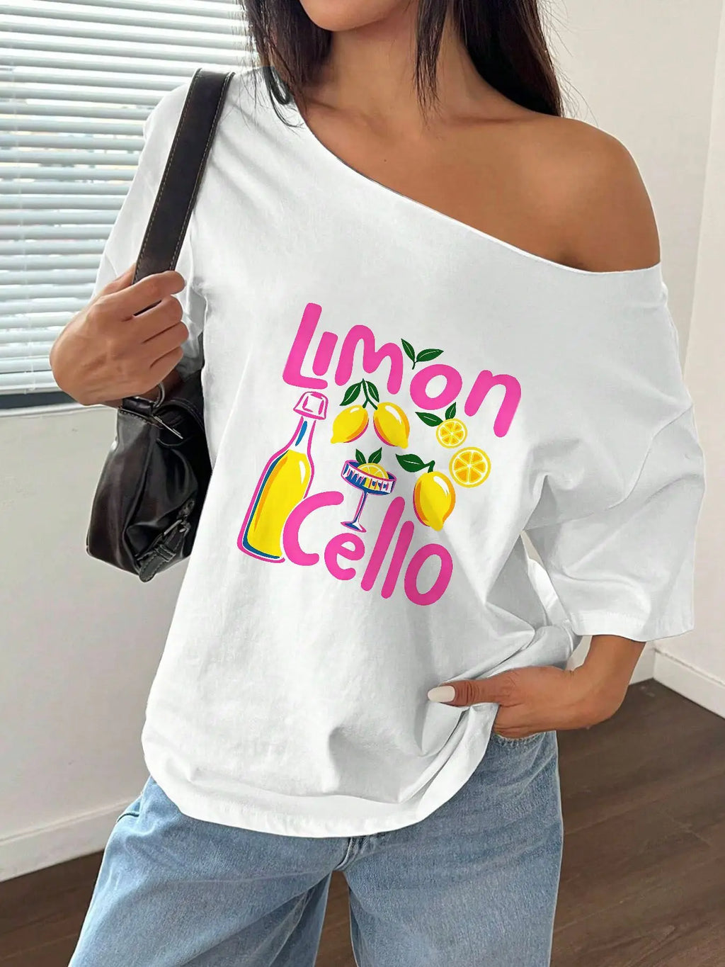 100% Cotton Plus Size Lemon Cello Cocktail Print Shoulder Loose Print T-Shirt Oversized Y2K Style Graphic Tees Women Tops Sum