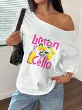 100% Cotton Plus Size Lemon Cello Cocktail Print Shoulder Loose Print T-Shirt Oversized Y2K Style Graphic Tees Women Tops Sum