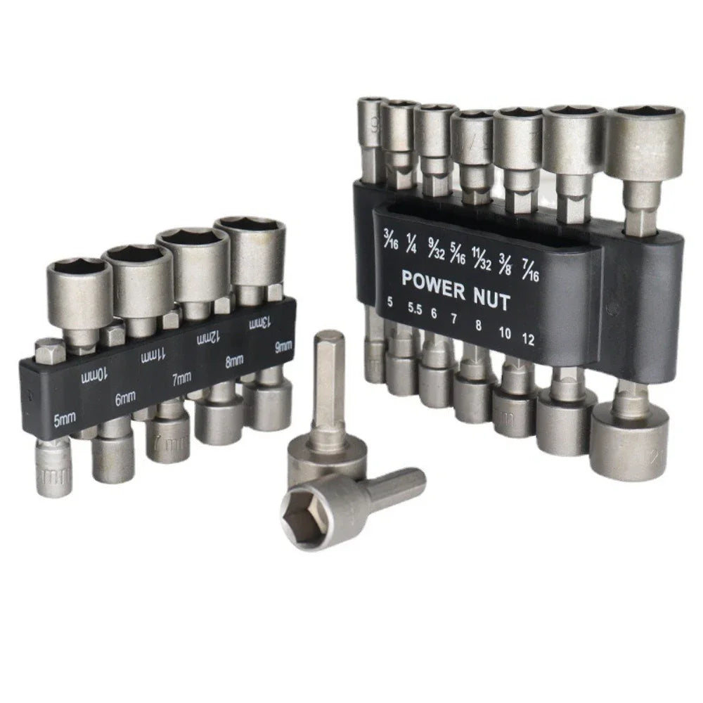 1-4Set 5-12mm Hexagon Nut Driver Drill Socket Screwdriver Wrench Set 9/14Pcs Screwdriver Socket Pneumatic for Woodworking Tools
