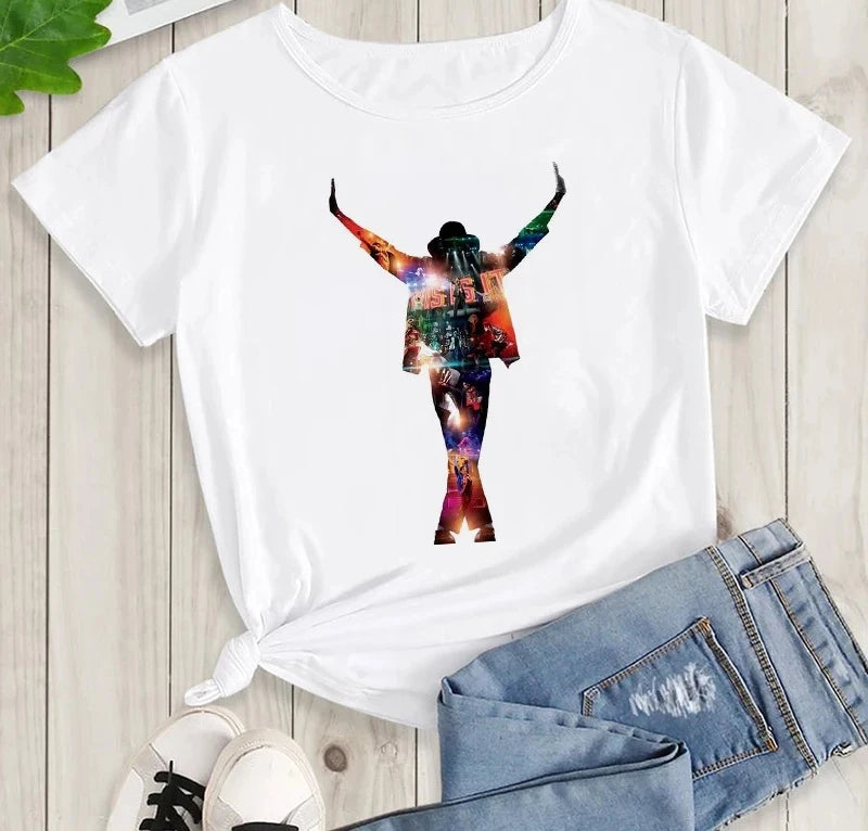 Michael Jackson Graphic Printed Tshirt Harajuku Rock Fashion Casual Short Sleeve Crew Neck Plus Size T Shirt Women