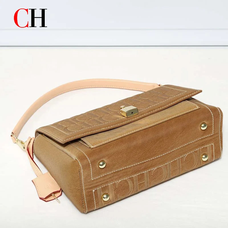 CH Embossed Flap Crossbody Bag Women 2 Detachable Straps Wide Shoulder Strap Designer Lock Leather Messenger Handbag