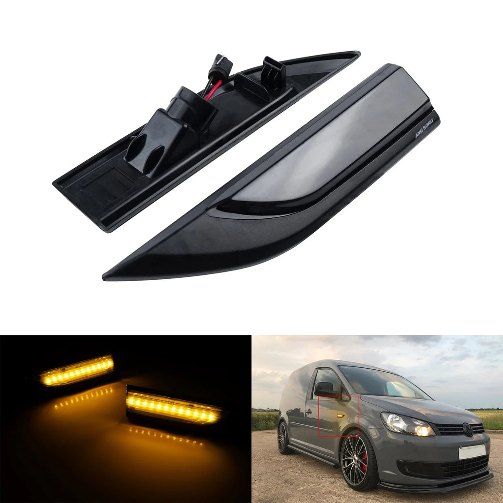2x Amber LED Side Indicator Repeater Light For VW Caddy 4 MK4 2015-2020 Side Fender Marker Turn Signal Lights