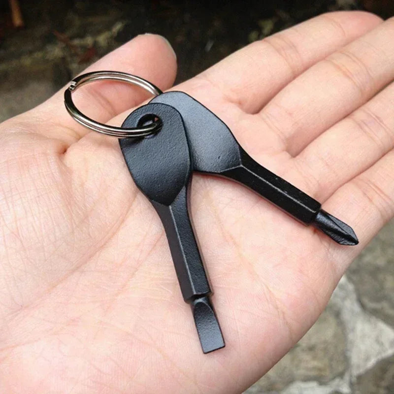 2Pcs Mini Keychain Screwdriver Set Cross Flat Head Stainless Steel Carabiner EDC Multi-tool Camping Tool