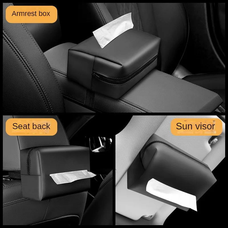 Car Armrest Tissue Box Leather Auto Seat Back Paper Tower Storage Bag Universal Sun Visor Sunshade Tissue Holder