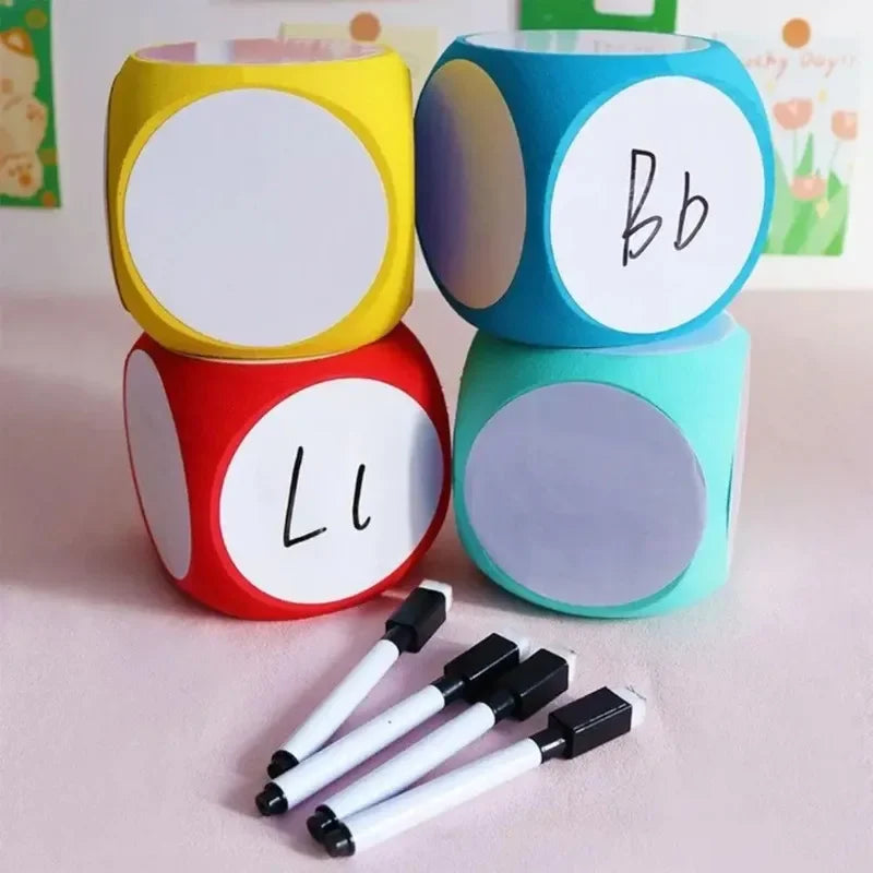 New DIY Blank Dice Erasable Foam Blank Game Cubes Dry Erase Block Writable Playing Dice Kids Educational Toy Classroom Teaching