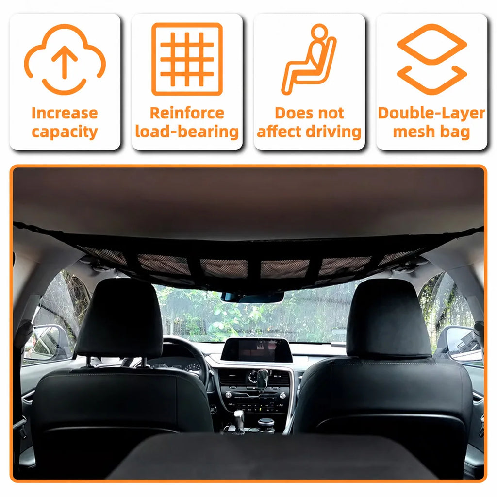 Yitong 1PC Car Ceiling Storage Mesh Bag Double-Layer Elastic Mesh Car Roof Storage Container Miscellaneous Storage Auto Parts