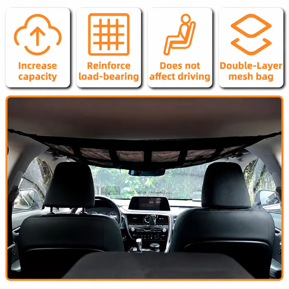 Yitong 1PC Car Ceiling Storage Mesh Bag Double-Layer Elastic Mesh Car Roof Storage Container Miscellaneous Storage Auto Parts