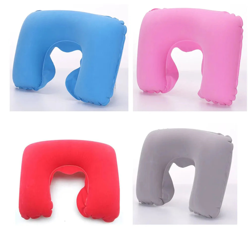 1/3/4Pcs Travel Pillow Car Air Flight Office Inflatable Neck Pillow Short Plush Cover PVC Support Headrest Soft Nursing Cushion
