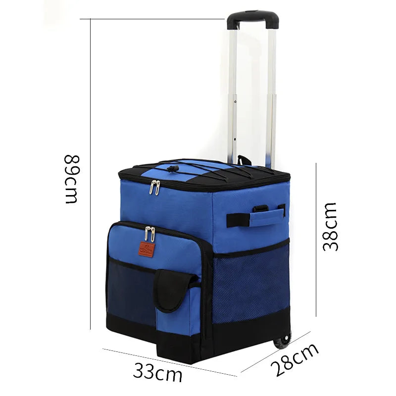 Folding Ice Box Cooler with Wheel Camping Storage Bag Insulated Thermal Coolers for Drinks Beer Can Large Fishing Beach Ice Bag