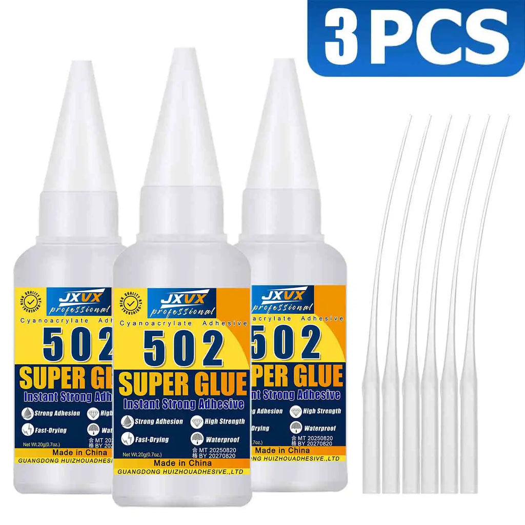 JXVX 1-5pcs High-Strength 502 Super Glue Instant Adhesive High-Temperature Resistant Bonding Agent Suitable for Metal, Plastic, PVC, and Wood Powerful Liquid Glue Tool with Dispenser Included.