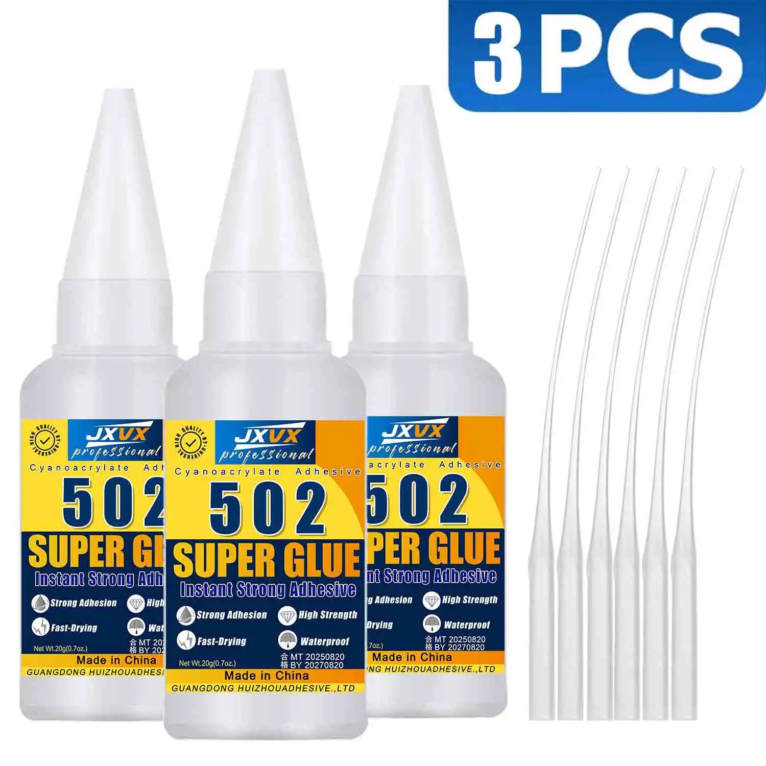 JXVX 1-5pcs High-Strength 502 Super Glue Instant Adhesive High-Temperature Resistant Bonding Agent Suitable for Metal, Plastic, PVC, and Wood Powerful Liquid Glue Tool with Dispenser Included.