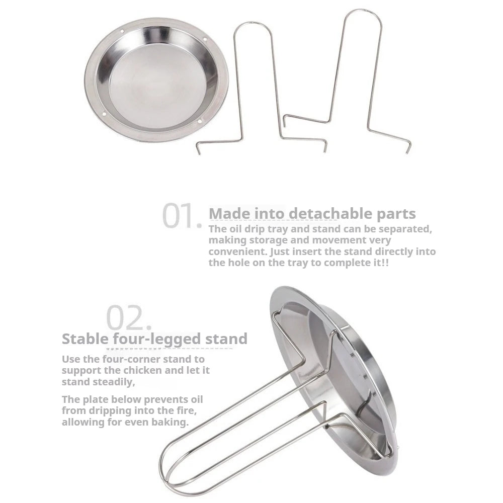 Stainless Steel Vertical Chicken Roaster Stand with Drip Tray Oven Grill Tools for Roasting Chicken Turkey Duck Kitchen Supplies