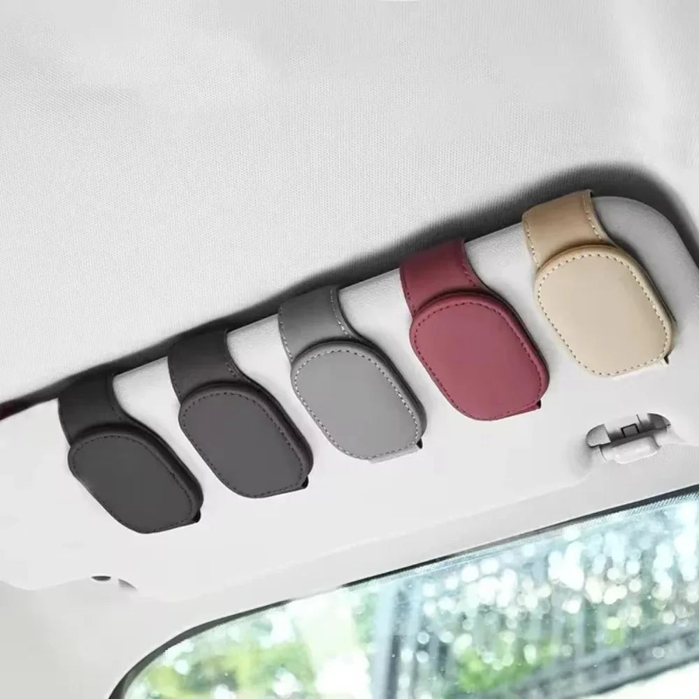 Sunglasses Holder Is Suitable for Car Sun shades Magnetic Leather Sunglasses Clip and Ticket Clip Car Sunshade Accessories
