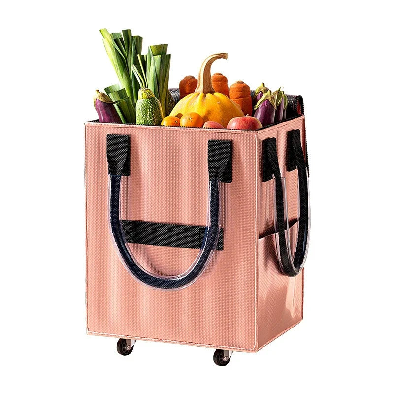 Foldable Wheeled Rolling Shopping Bag Long Handle Large Capacity Portable Collapsible Tote for Travel Shopping Outdoor Business