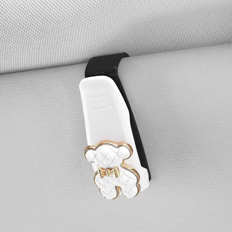 1pc Portable Car Glasses Cases Ticket Card Clamp Bear Flower Decoration Sun Visor Holder ABS Eyeglasses Sunglass Holder