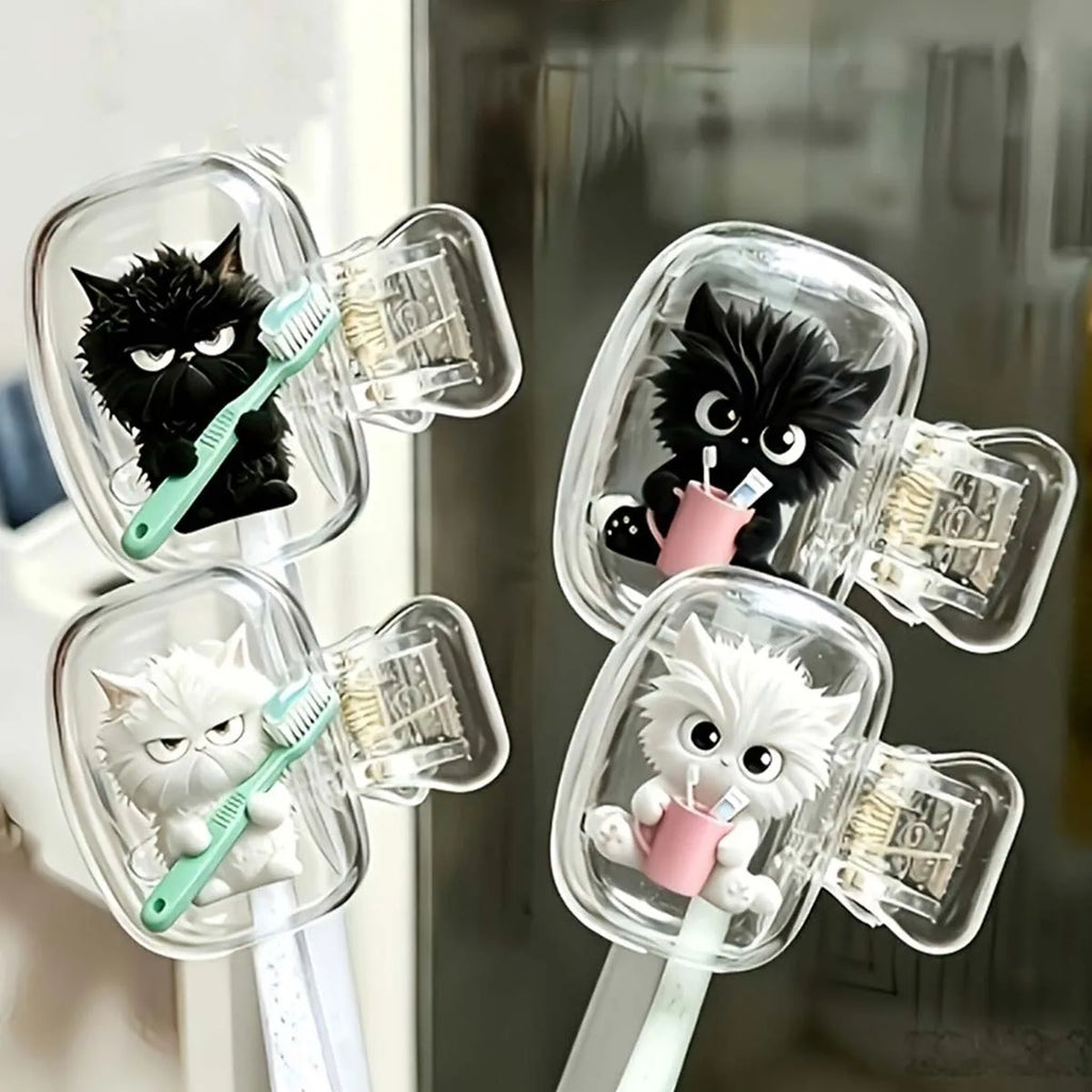 4pcs cute cat toothbrush head cover, family, business travel, outdoor travel essential bathroom accessories, storage solutions