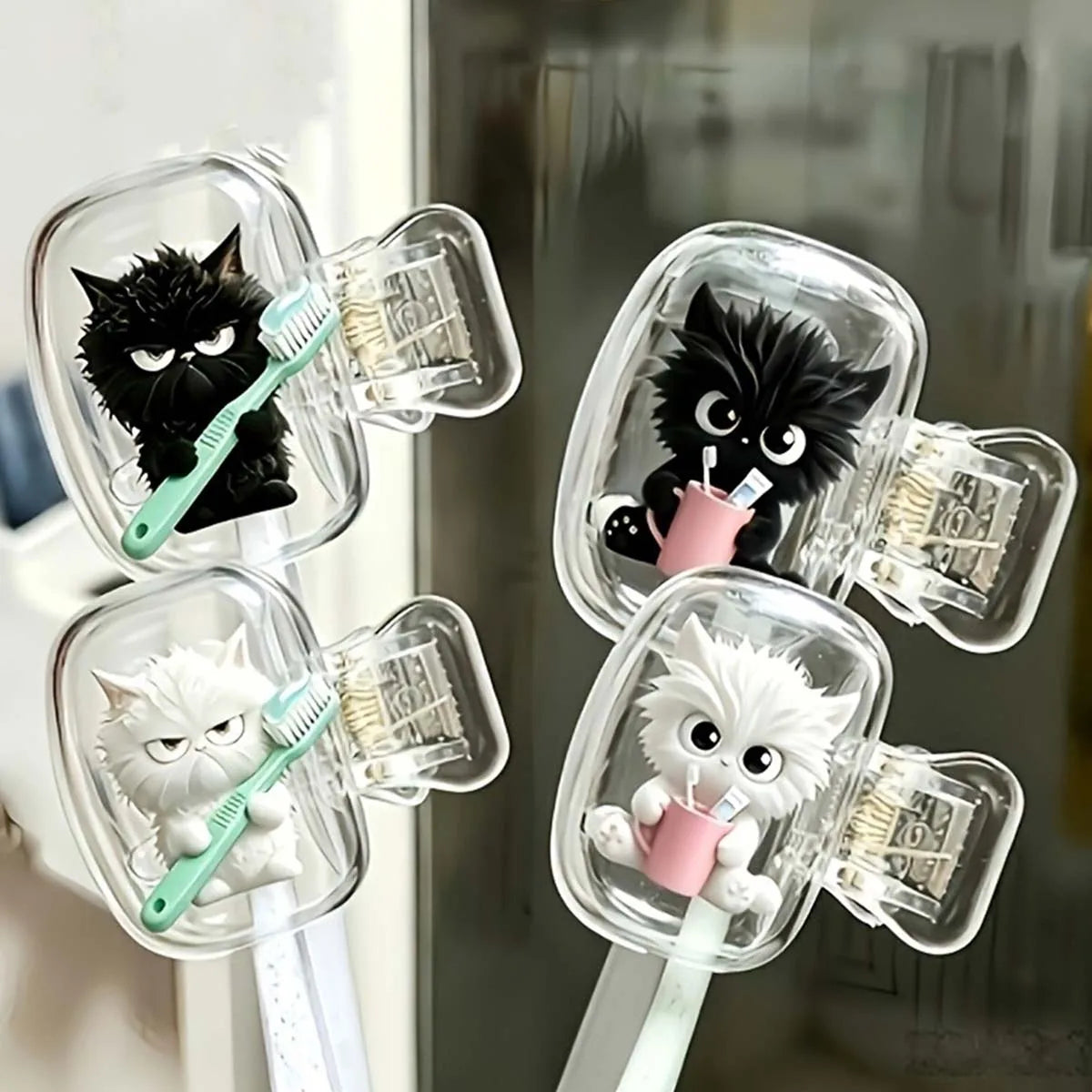 4pcs cute cat toothbrush head cover, family, business travel, outdoor travel essential bathroom accessories, storage solutions