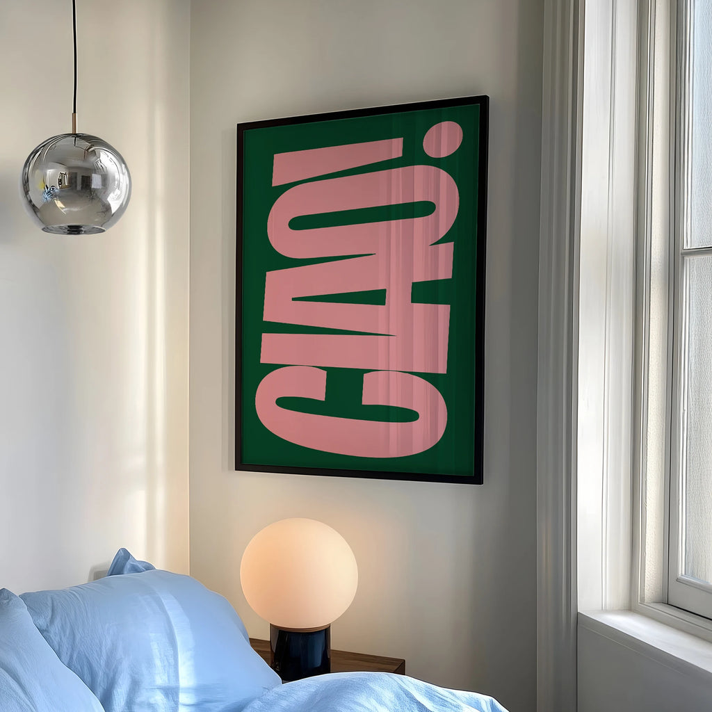 Retro Style Dark Green And Bright Pink Italian Ciao Wall Art Prints Canvas Painting Poster Picture For Living BedRoom Home Decor