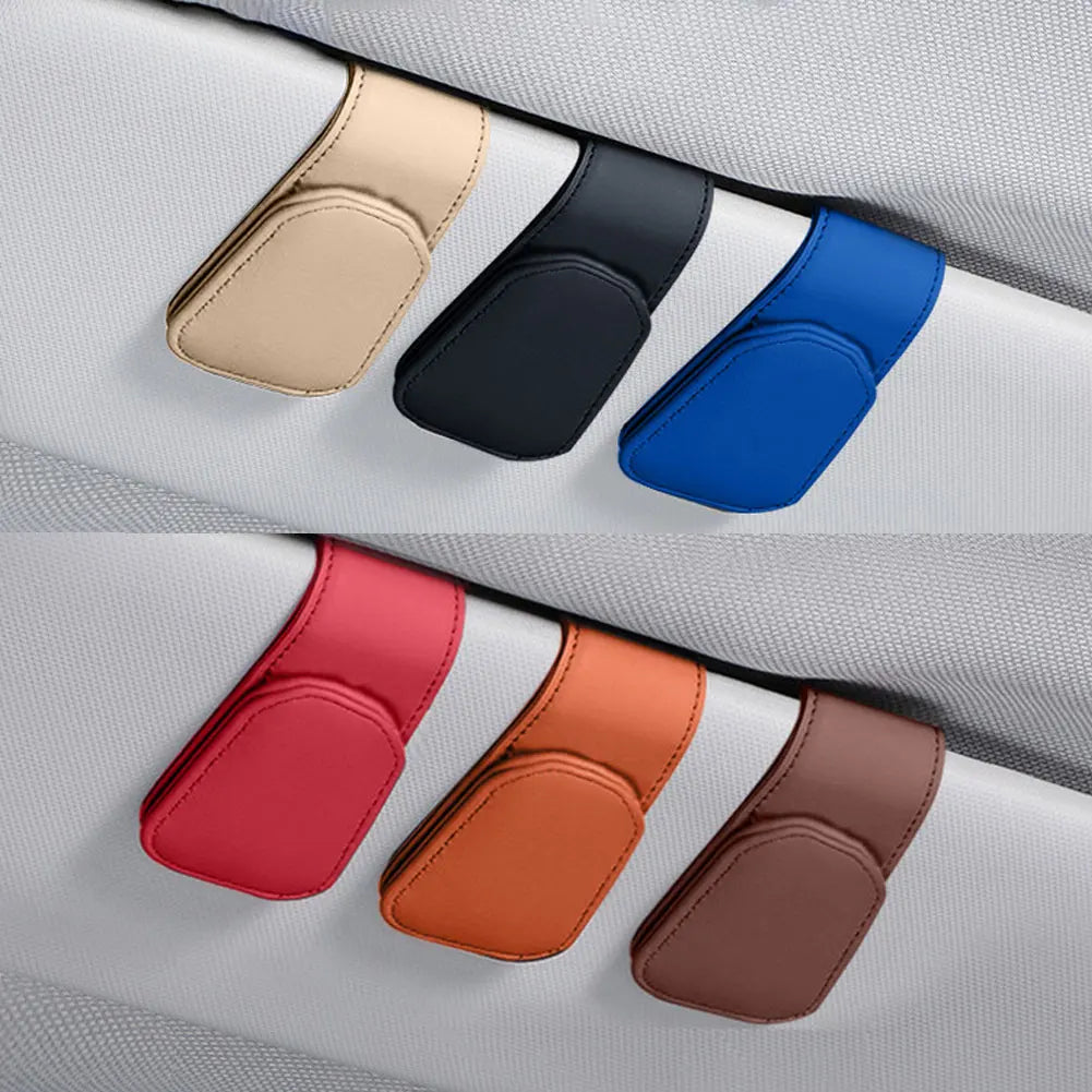 Glasses Holder Clip for Car Auto Sun Visor Eyeglass Universal Eyeglass Hanger Clip PU Leather Magnetic Multi-Function Storage