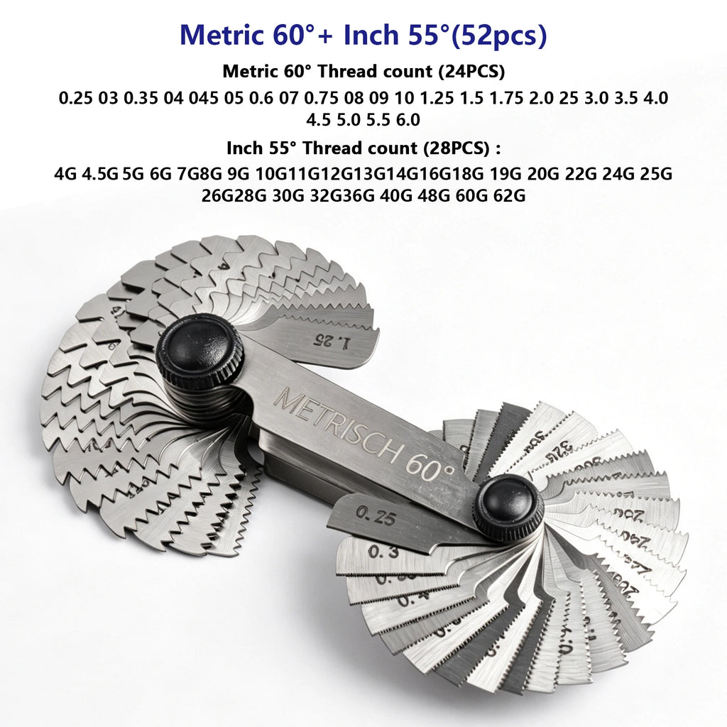 55/60 Degree Thread Plug Gauge Metric Imperial Gear Tooth Screw Pitch Gauges Stainless Steel Measuring Tool Tap Thread Measureme