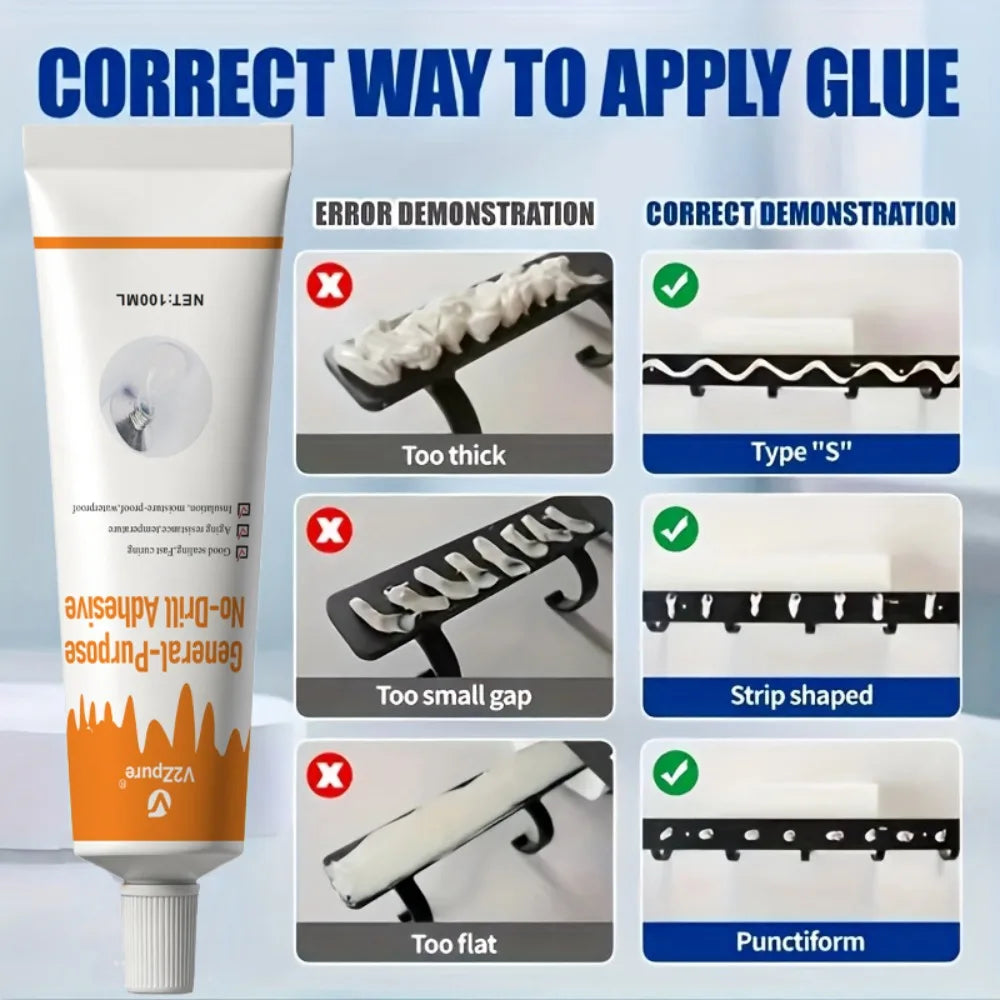 Nail-Free Adhesive No-Drill Glue - Strong No-Scratch Adhesive for Hooks & Shelves Towel Racks Daily Repair Glue Bonding Agent