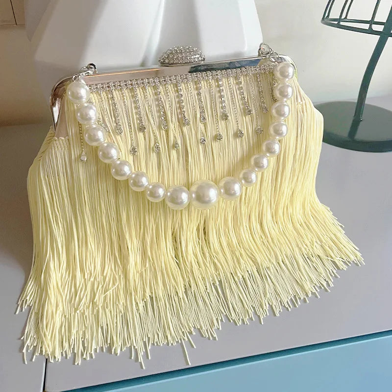 Fashionable Tassels Evening Bags Women's Elegant Handbag Single Shoulder Crossbody Bag Evening Wear Ladies Solid Color Bolsos