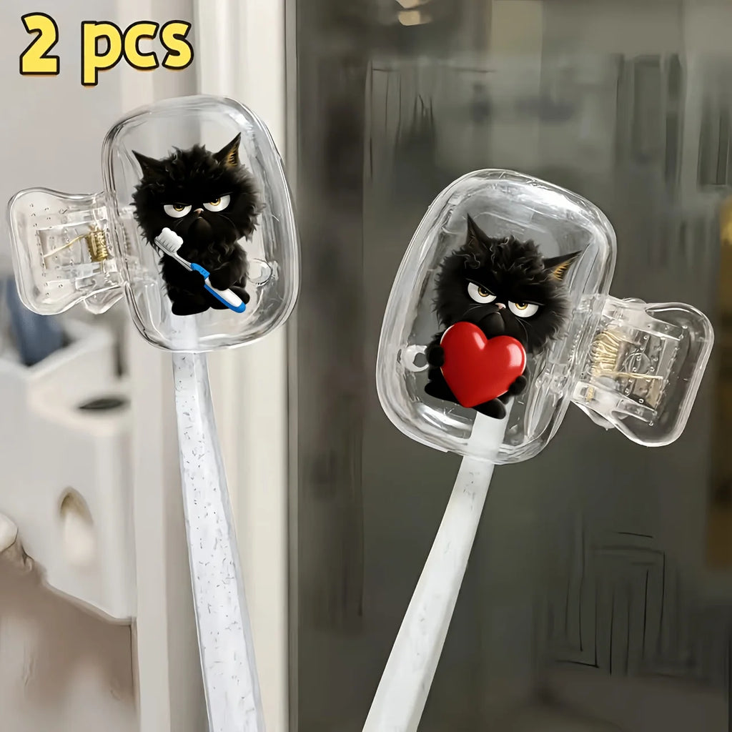 2pcs Cute Black Cat Portable Toothbrush Head Cover Storage Box Toothbrush Protector Rack Storage Box Party Holiday Gifts For Men