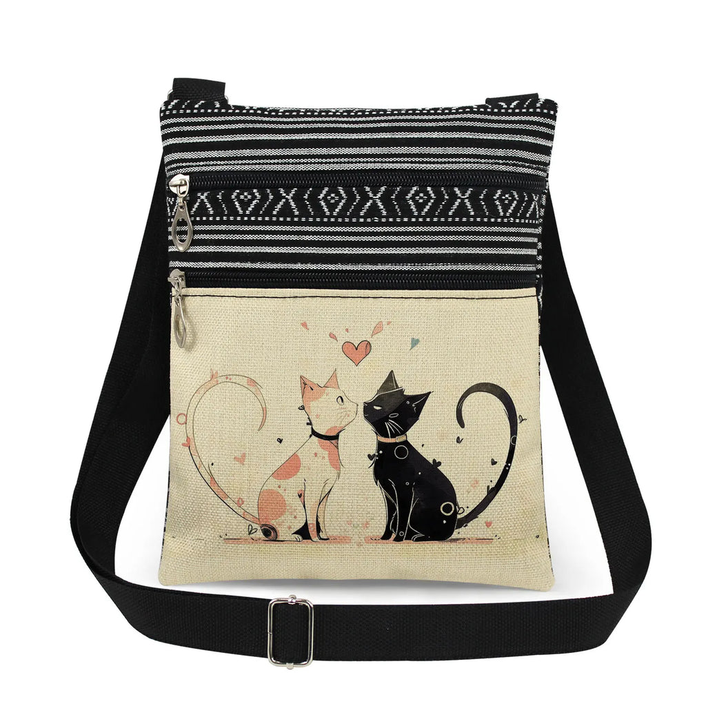 Cute Cartoon Black Cat Print Crossbody Bags Shoulder Bags For Women Daily Travel Portable Small Messenger Bags Catkeeper Gift