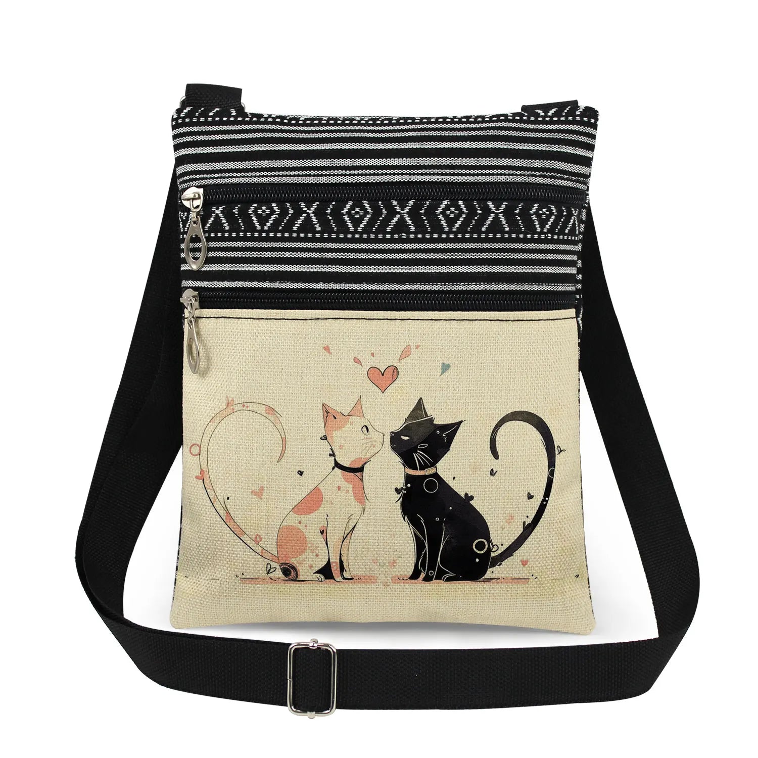 Cute Cartoon Black Cat Print Crossbody Bags Shoulder Bags For Women Daily Travel Portable Small Messenger Bags Catkeeper Gift