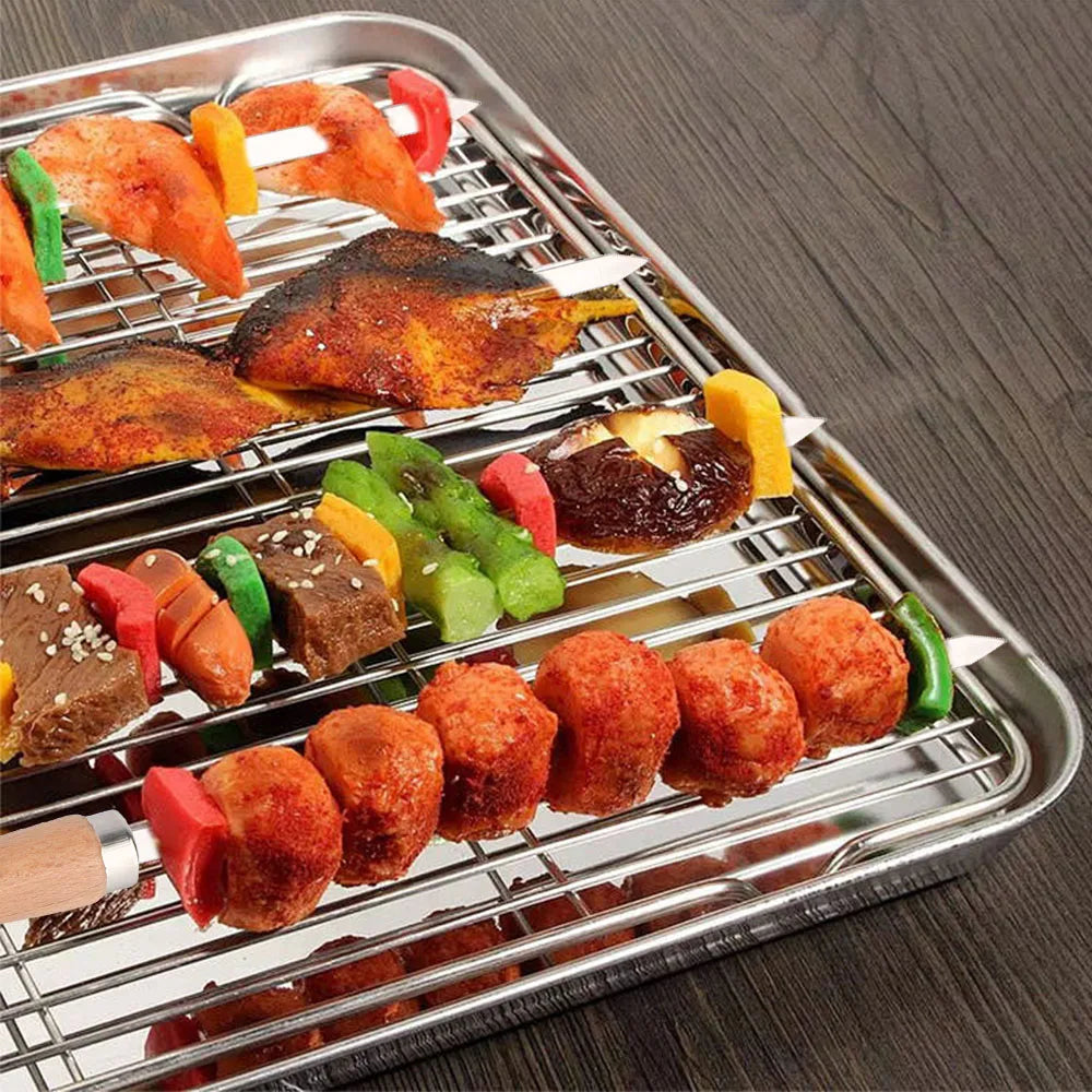 6Pcs BBQ Skewers Outdoor BBQ Tools Professional Grilling BBQ Skewer 340 Stainless Steel BBQ Long Skewers