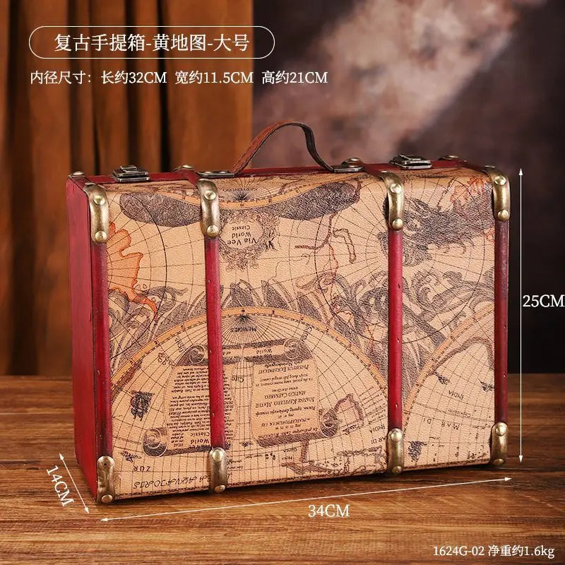 European Retro Leather Travel Suitcase Film and Television Shooting Prop Box Home Iscellaneous Storage Box