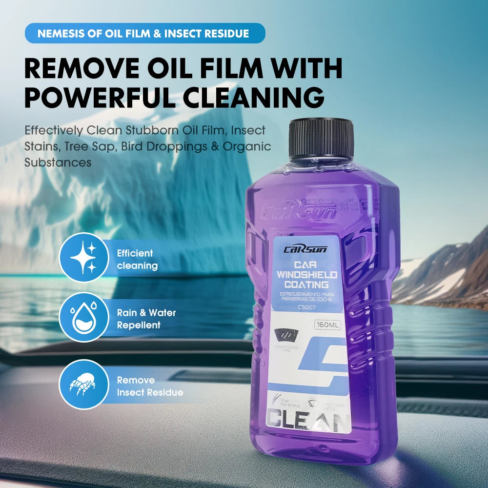 Carsun Highly Concentrated Car Glass Water 1:40 Times Dilution Formula, Strong Degreasing Film, Anti-Glare, Wiper, Traceless Cleaning, Universal Anti-Freeze Type for All Seasons