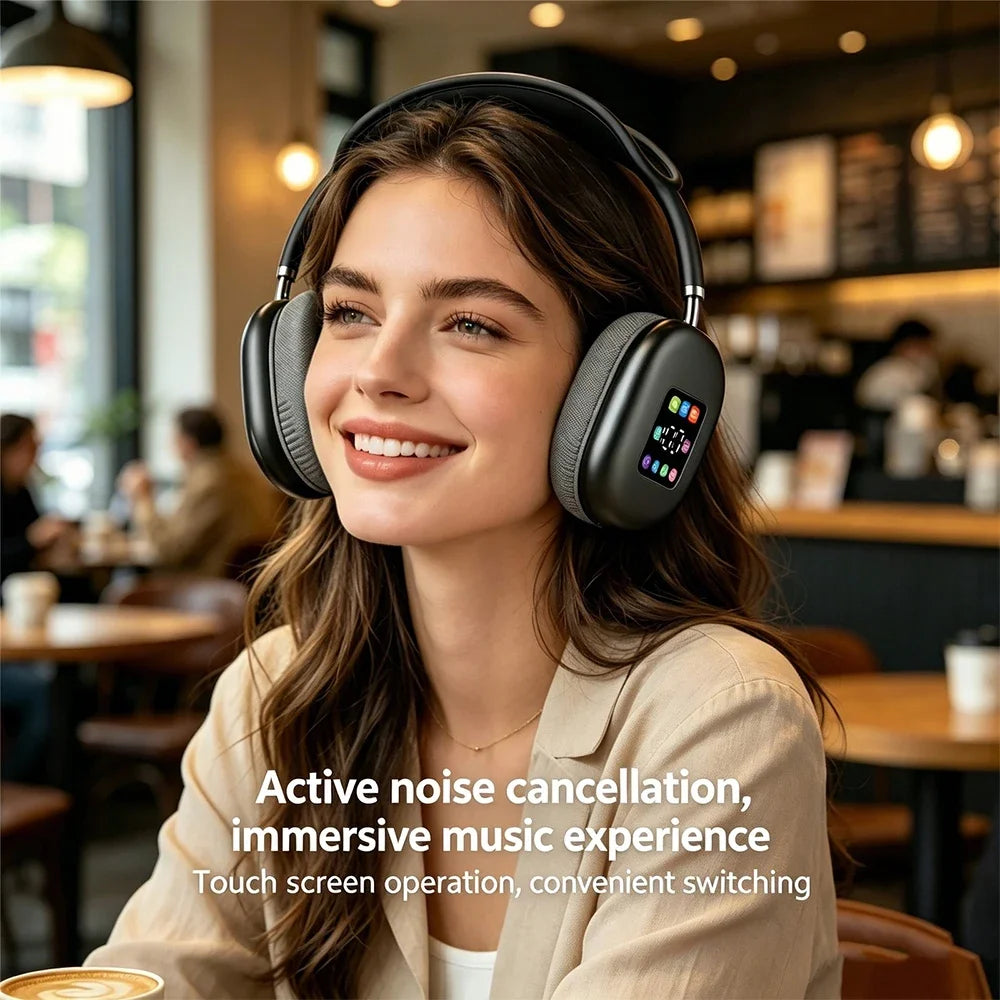 KEBIDUMEI Bluetooth 5.3 Headphones with LCD Screen Noise Cancellation Wireless Headsets with FM Radio 3.5mm Over Ear Earphones