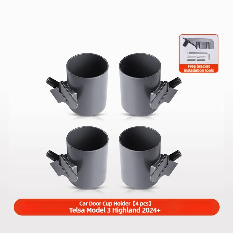 Set Car Door Cup Holder for Tesla Model 3 Highland  Model YJuniper 2025 4Pcs Handle Coffee Drink Holder Box Car Accessories