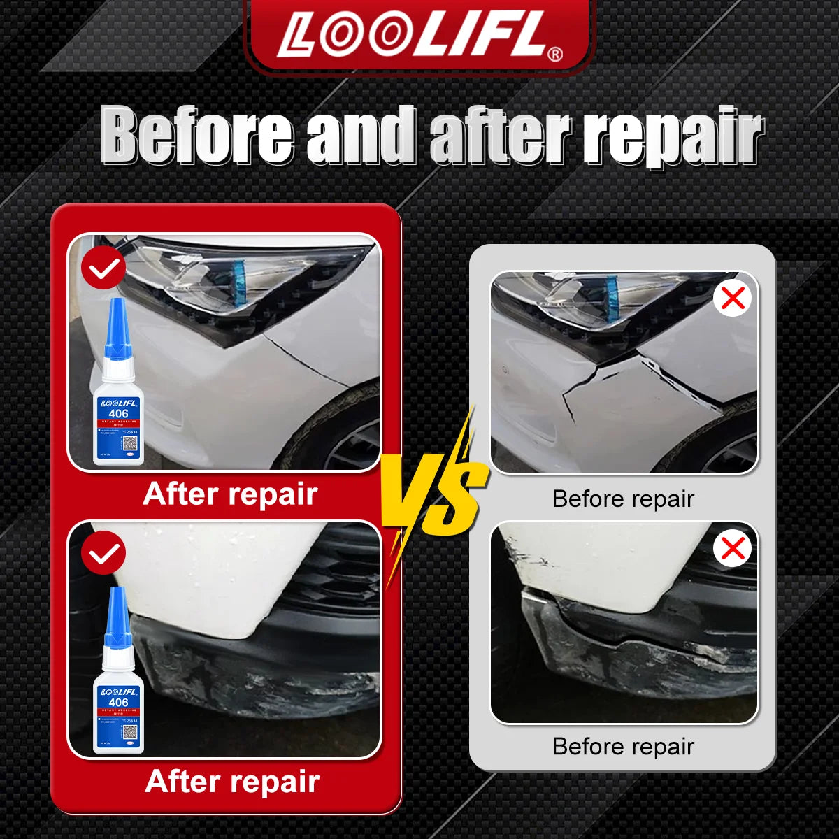 Super strong 406 car glue, 3 seconds curing, waterproof, easy to operate, suitable for car parts repair and interior repair.